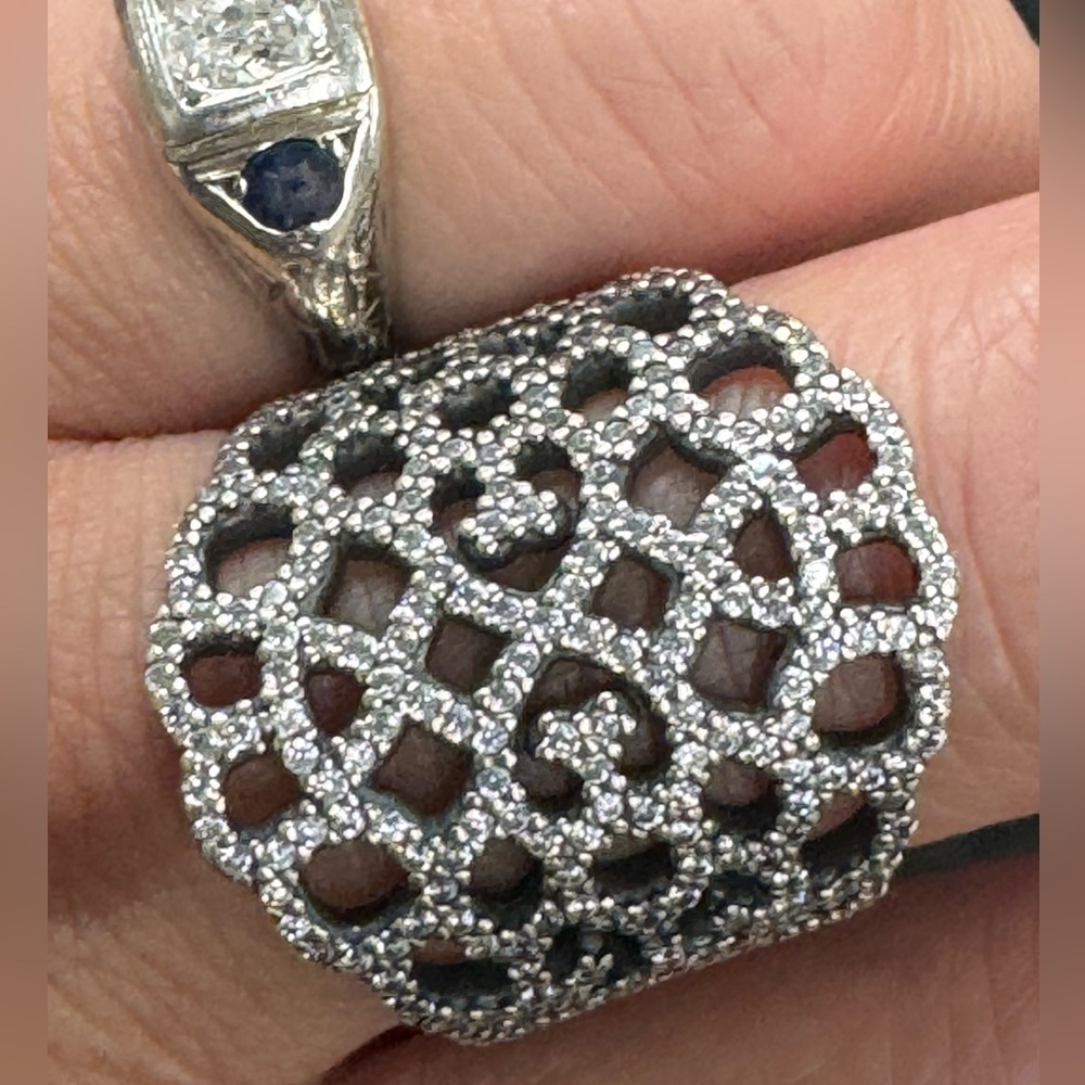 Authentic Pandora Silver Shimmering Lace With Clear CZ Ring size 54